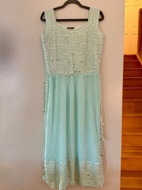 Chadha Fancy Mint Green Mirror Work Anarkali Dress Gown Festive